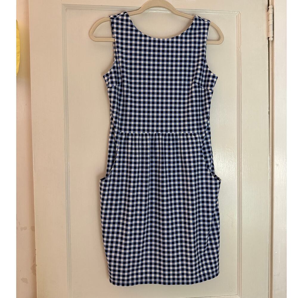 Jude Connally Navy Blue Gingham Sleeveless Performance Dress Size S Made in USA